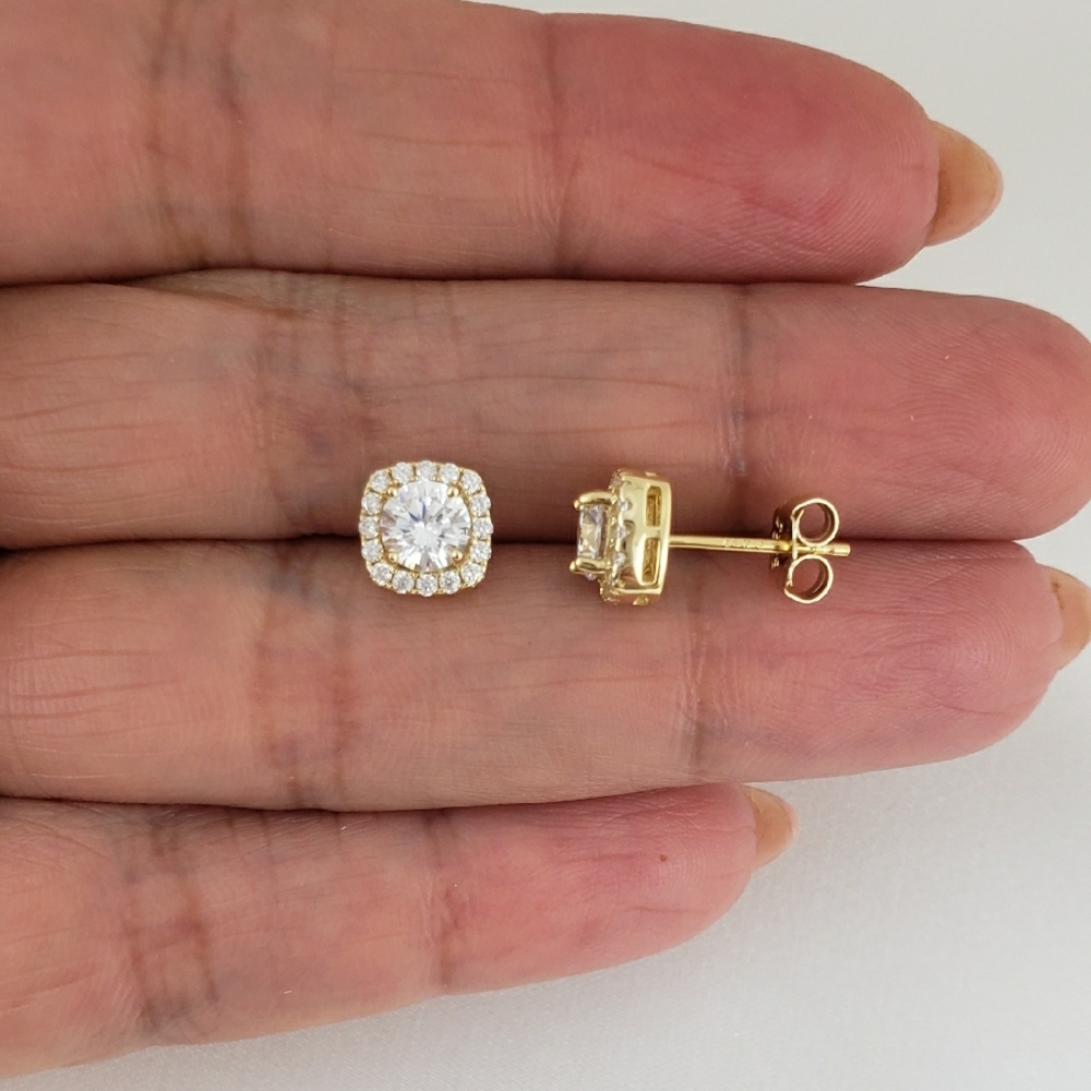 14K Gold Diamond Square Stud Earrings